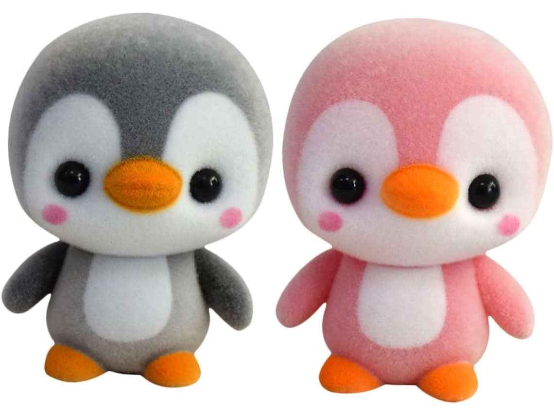 Conjunto De 2 Pinguins De Pelúcia Cinza E Rosa, Presente Original