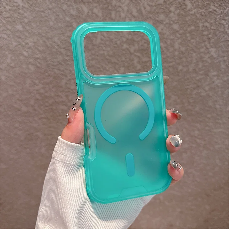 Capa Transparente Para Celular Com Carregamento Sem Fio Magnético (verde 17pro), Resistente A Impactos, 3 Em 1.