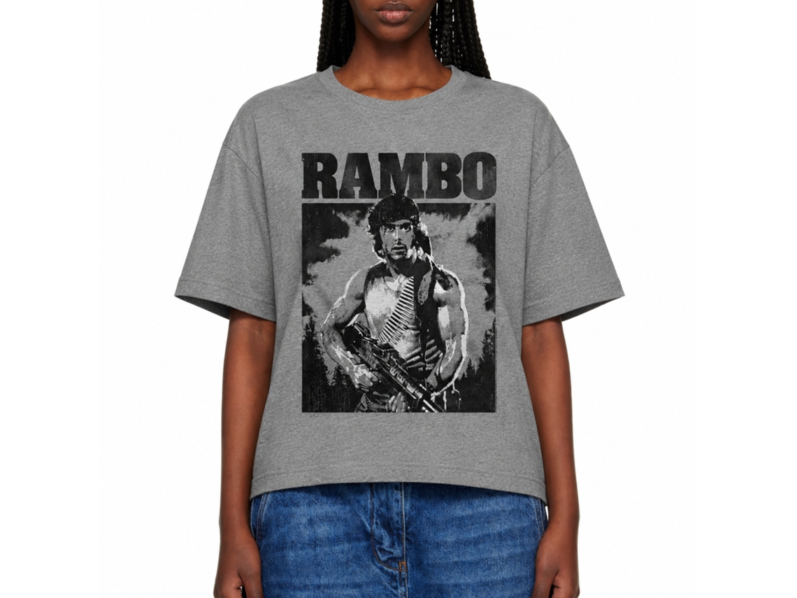 Rockinstone Rambo Movie Black And White Heather Graphite Adult T-shirt Size:s