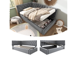 Sofá cama 90x200 Veludo Cinza Hidráulico Sem Colchão
