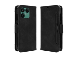 Capa de Couro para Fairphone 6 YURU, com porta cartões múltiplos, bolsa de dinheiro, fecho magnético duplo, preta