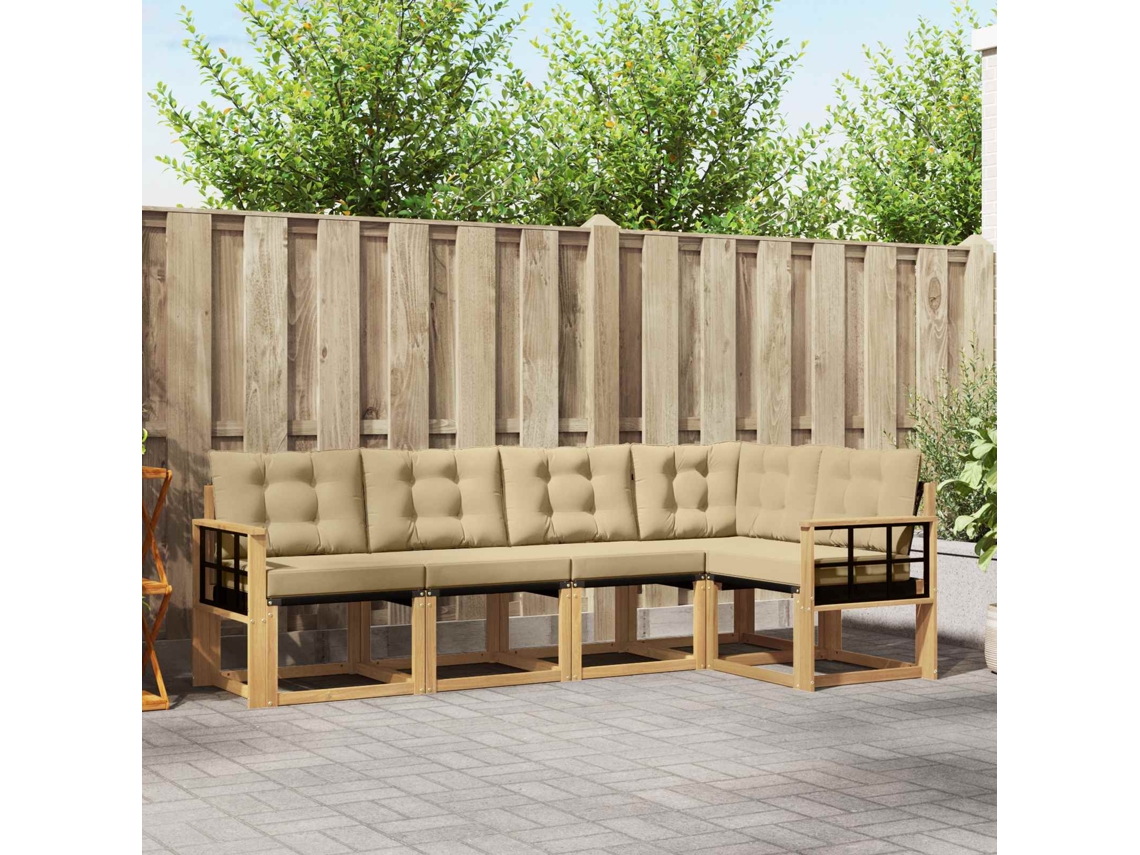 Vidaxl Conjunto De Sofás Para Exterior 5 Unid. Branco E Bege
