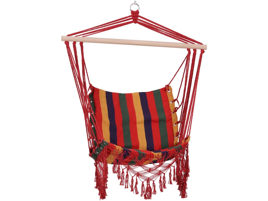 Cadeira Rede Suspensa Madeira, Algodão e Poliéster Cor Multicor 100x60x100 cm Outsunny