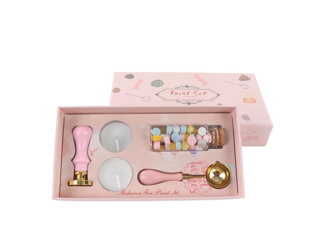 Kit de Sellos de Cera Retro Con Mango Desmontable Patrón de Lirios para Sobres Invitaciones Rosa
