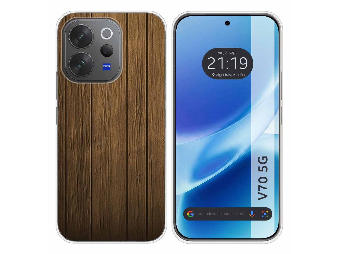 Capa Tumundosmartphone De Silicone Para Vivo V70 5g Com Desenhos De Madeira