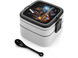 Lancheira Bento Para Adultos Em Formato De Saxofone E Piano Com Colher, Linda Recipiente Para Almoço Com Duas Camadas