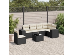 Vidaxl 7 Pcs Conjunto De Sofás P/ Jardim C/ Almofadões Vime Pe Preto