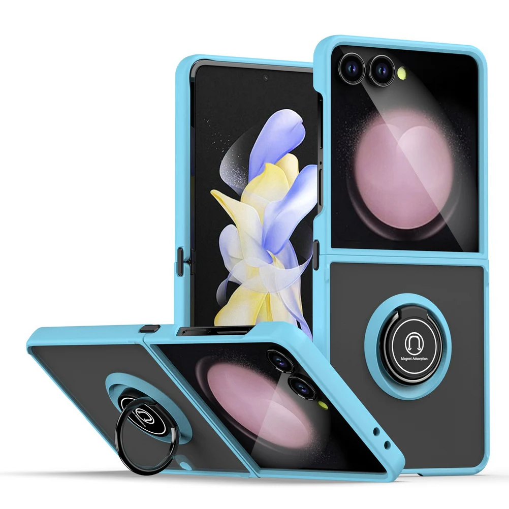 (azul Celeste, Galaxy Z Flip4) Capa Magnética Para Celular Com Suporte De Anel Giratório, Resistente A Quedas