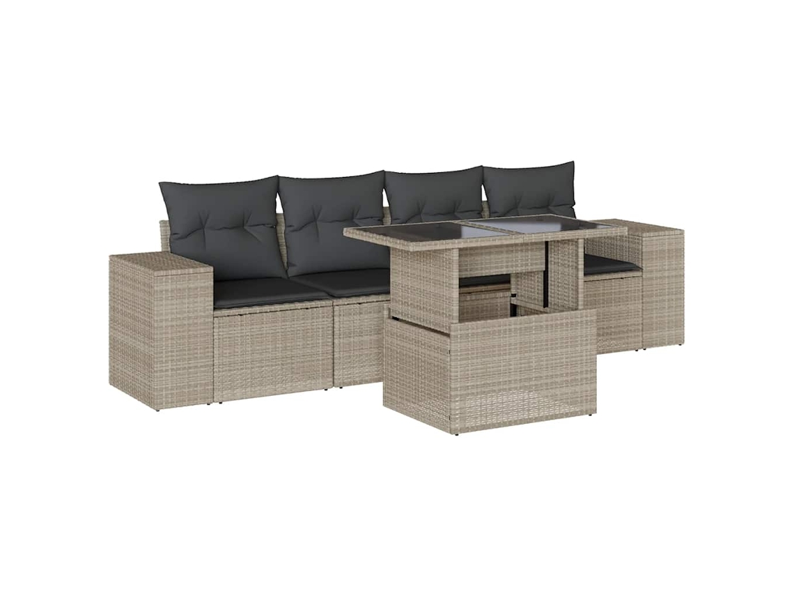 Conjunto de 5 Sofás de Jardim com Almofadões Vime Pe Cinzento Claro MAISON EXCLUSIVE (5 pcs)