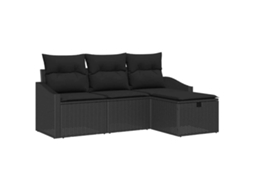 Conjunto de Sofás com Almofada 4 Pcs Conjunto de Móveis de Jardim | Preto Vime Pe HARLANV1