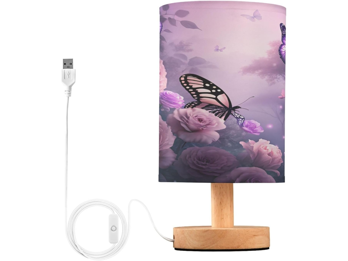 Abajur De Cabeceira Led Em Formato Borboleta Para Quarto, Luminária De Leitura Com Portas Usb E Cúpula Tecido Para Sala