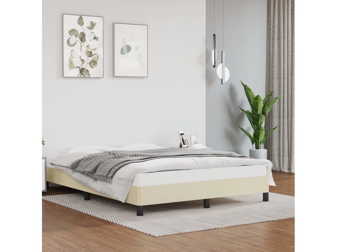 Vidaxl Estrutura de Cama 140x190 Cm Couro Artificial Cor Creme