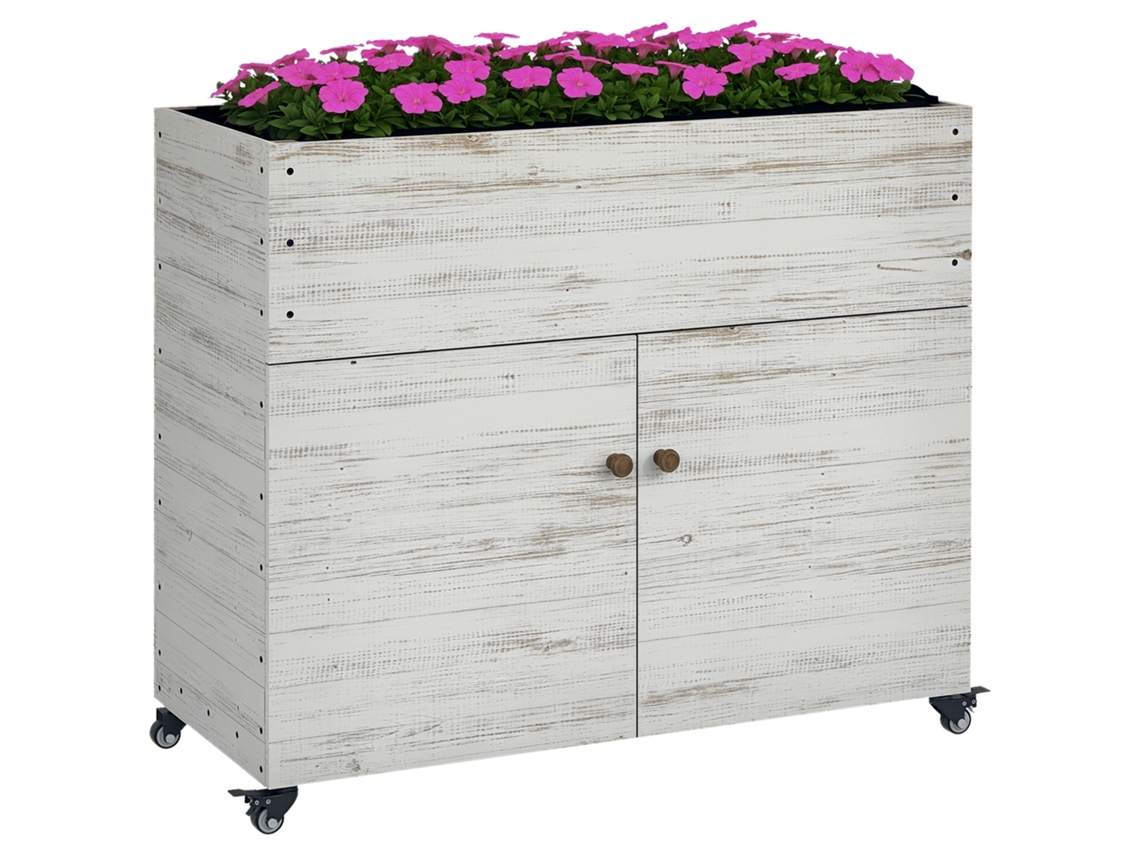 Cama Elevada com Rodas, Compartimento do Armário, Forro Interno, Aparência Usada, 110x50x95 Cm, Branco pt