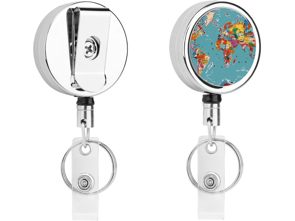 Porta Crachá Retrátil Com Estampa De Mapa Múndi, Porta Crachás Divertido Enfermeiras Com Clipe Chaveiro, Porta