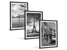 Quadros Decorativos Para Parede Vistas Da Cidade, Pontes, Torre Eiffel Moldura Preta Quadros Para O Escritório Espelharte (3 Piezas De 40x60 Cm)