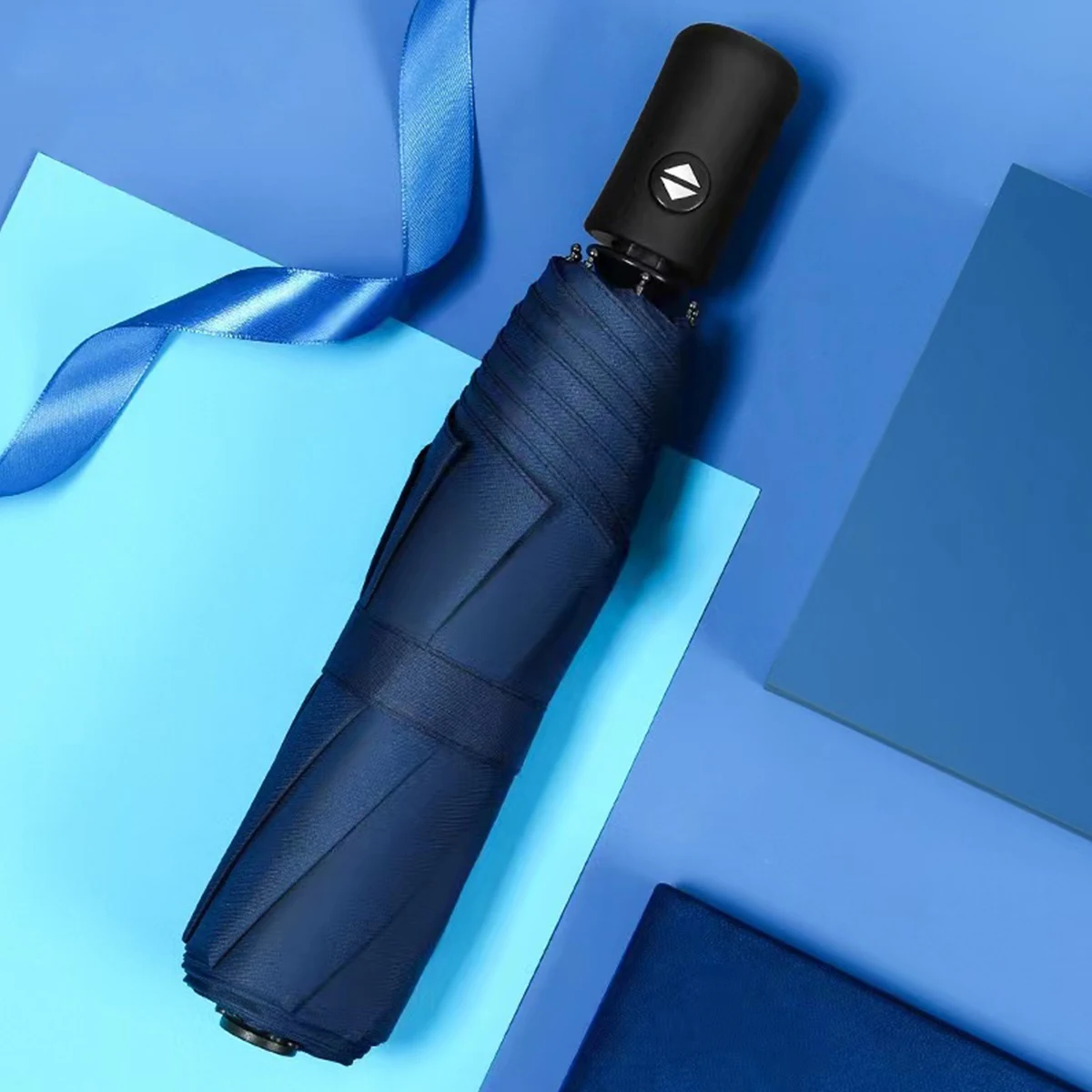 Guarda sol MDUG automático de vinil com 8 varetas, proteção UV (azul marinho)