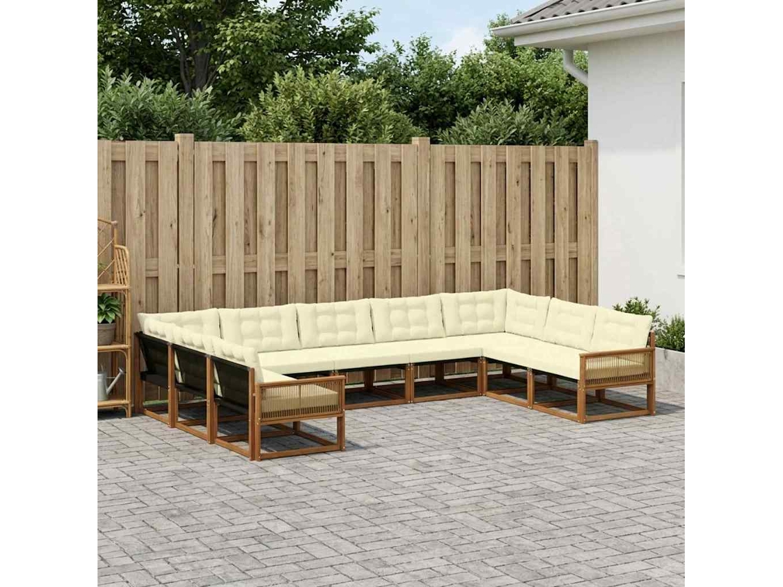 Vidaxl Conjunto De Sofás Para Exterior 9 Unid. Natural E Creme