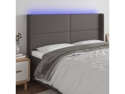 Vidaxl Cabeceira Cama C/ Led Couro Artif. 203x16x118/128 Cm Cinzento