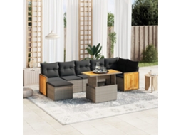 Vidaxl 8 Pcs Conjunto Sofás De Jardim C/ Almofadões Vime Pe Cinzento