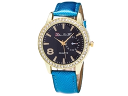 Reloj De Pareja De Cuarzo Con Correa De Cuero Pu Y Pedrería Casual Zhoulianfa (azul)