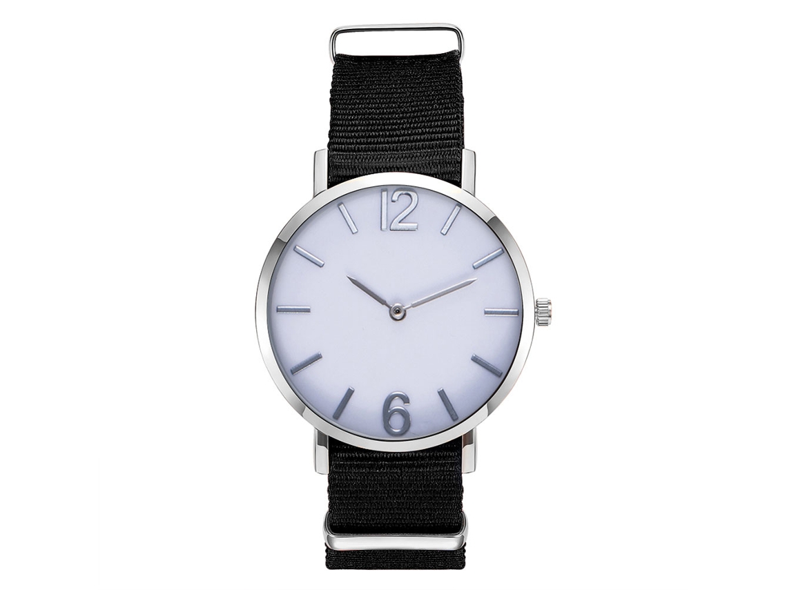 Relógio masculino de quartzo com pulseira de nylon, bege casual e elegante.