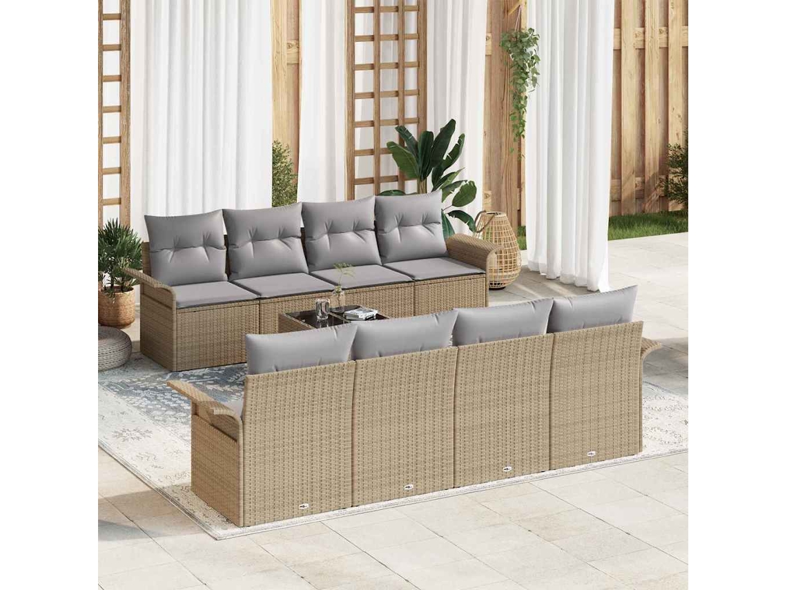 Vidaxl Conjunto De Sofá De Jardim 9 Unid. Bege Vime Pe