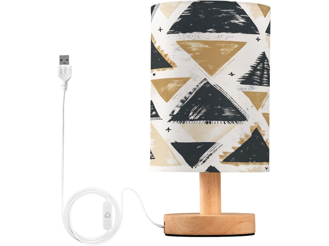 Abajur De Cabeceira Triangular Com Estampa, Luminária De Cabeceira Led, Luminária De Leitura Com Portas Usb E Cúpula