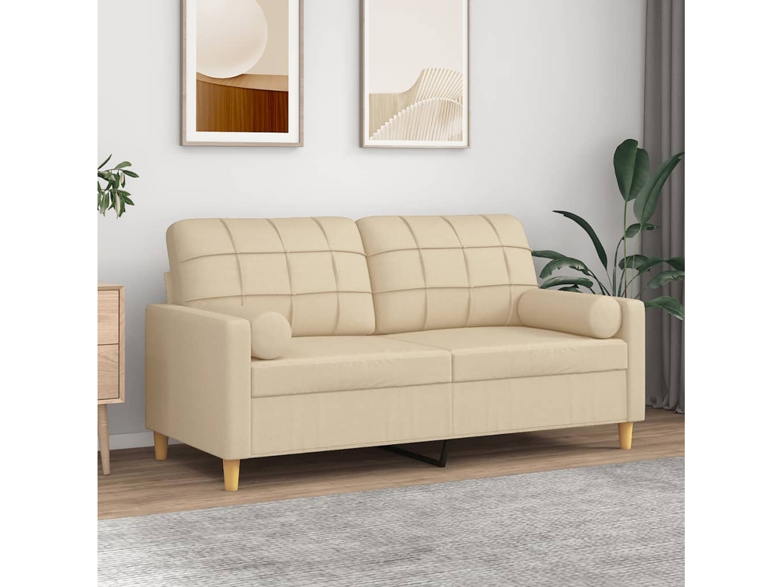Vidaxl Sofá 2 Lugares + Almofadas Decorativas 140 Cm Tecido Cor Creme