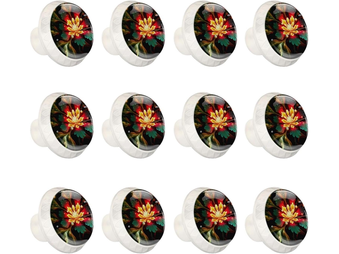 Puxadores E Botões Redondos Para Gavetas Armários, Conjunto De 12 Peças, Com Estampa Abstrata De Flores Vermelhas E