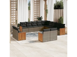 Jogo 13 Peças Sofás P/ Jardim C/ Almofadões Vime Pe Cinza Dkd Home Decor