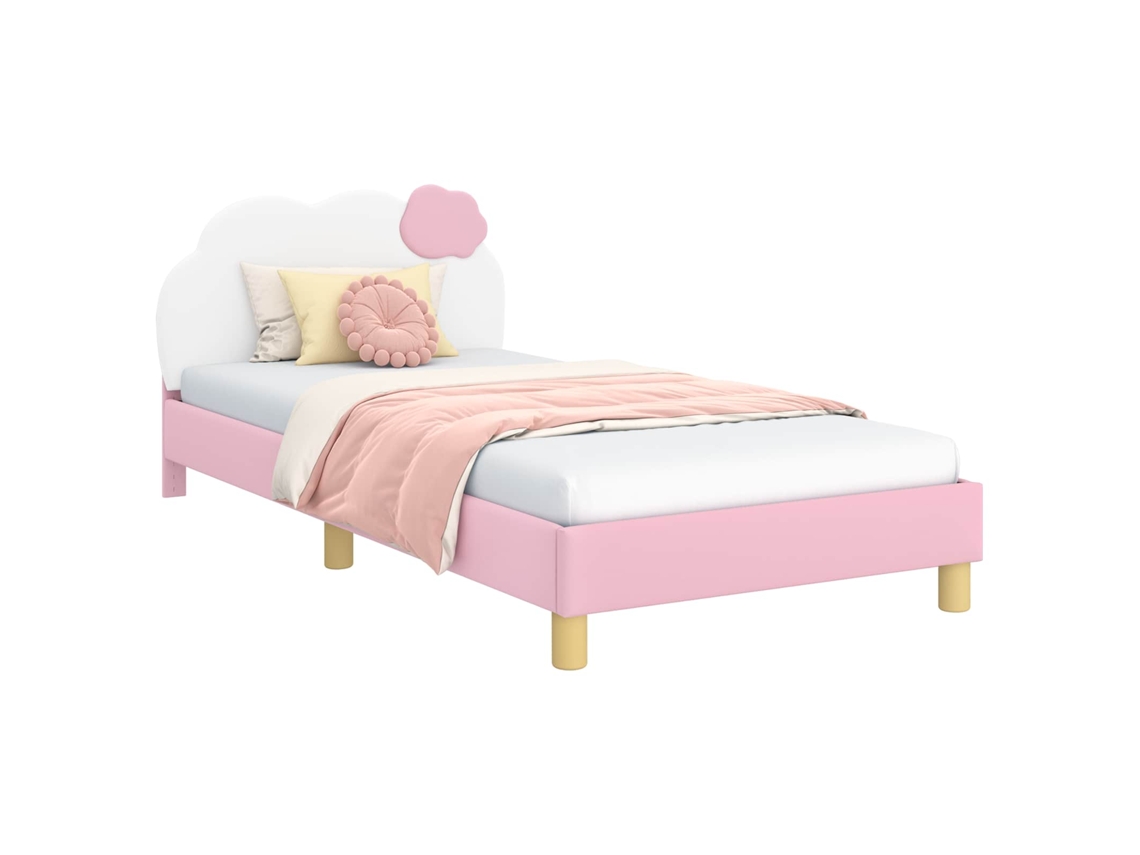 Estrutura de Cama Infantil com Cabeceira Rosa 90 X 190 Cm Pu VIDAXL
