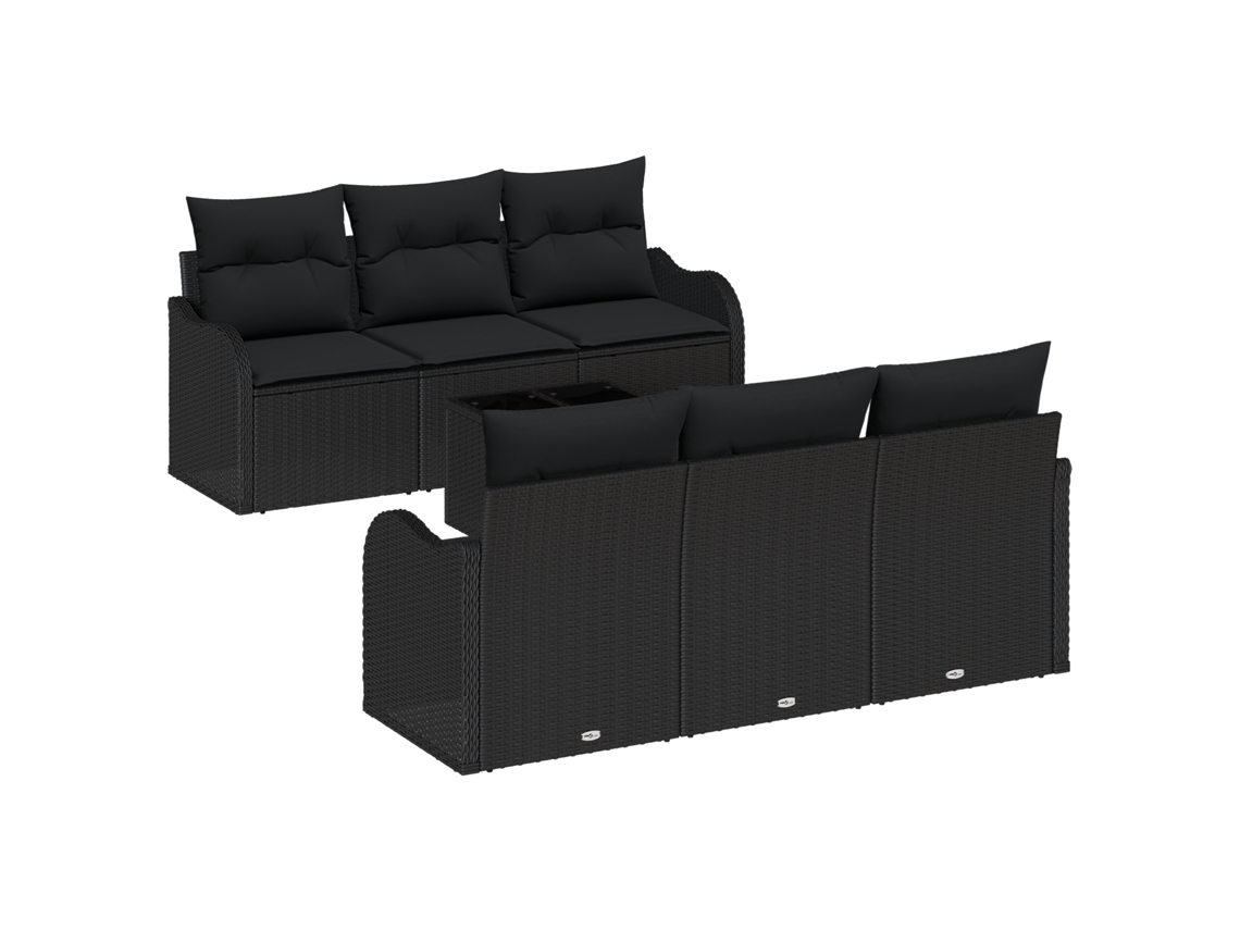Conjunto 7 Móveis De Jardim Vidaxl Preto Vime Pe (55 X 55 X 37 Cm)