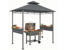 Quiosque Para Churrasco 2,4 X 1,4 M, Abrigo Para Churrasco À Prova De Vento Com Teto Duplo, Abertura De Ventilação E Prateleiras Laterais