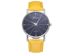 Reloj De Pulsera De Cuero Pu Simple Y Moderno Para Hombre Y Mujer Amarillo