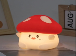 Luminária noturna Lurelia em formato de cogumelo, feita de silicone livre de BPA, recarregável via USB, com sensor de toque e temporizador para bebês e crianças.