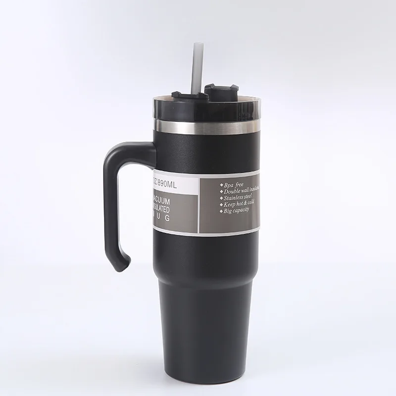Garrafa térmica de aço inoxidável (preta, 890 ml), garrafa térmica para carro, garrafa térmica para esportes ao ar livre.