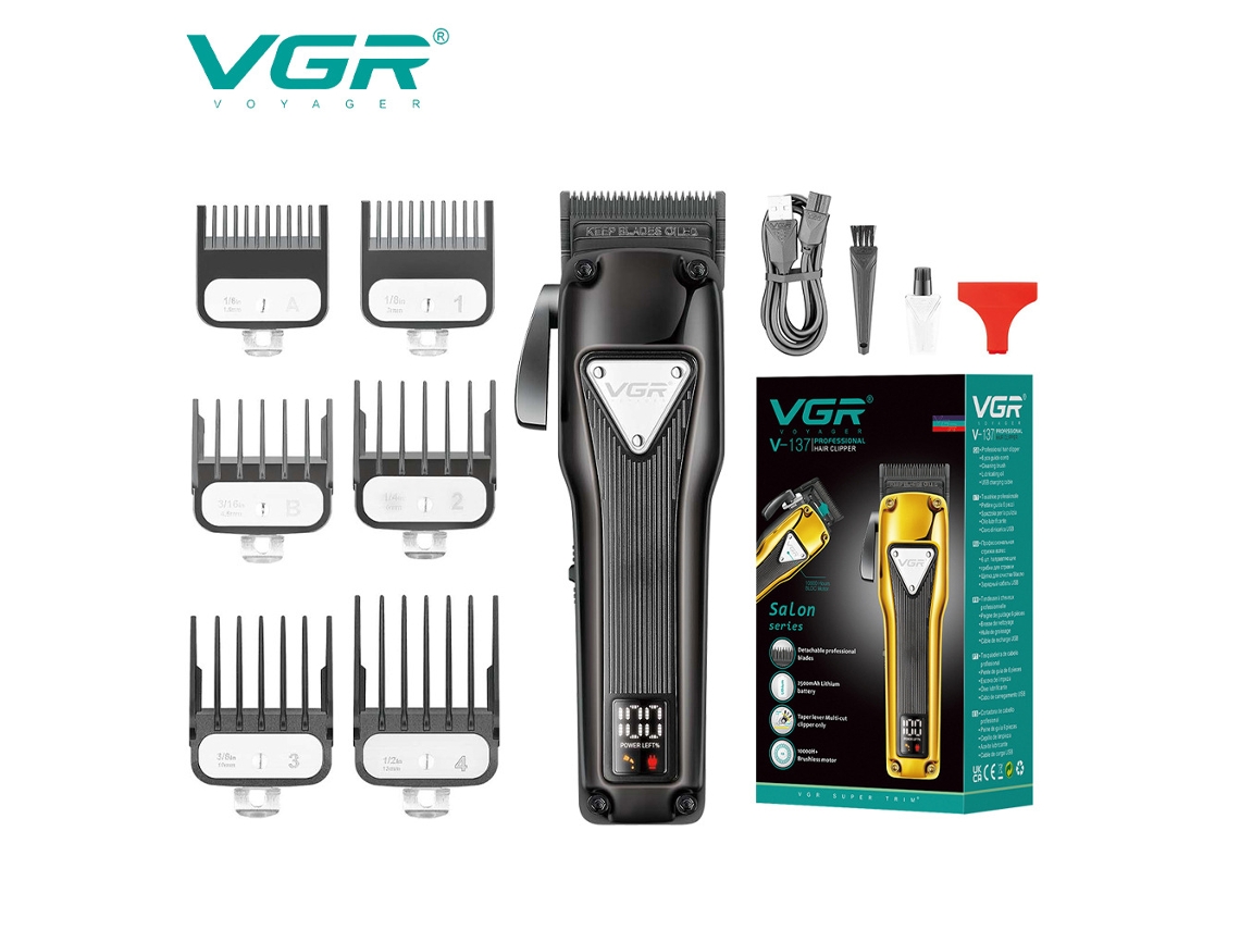 (preto) Máquina De Cortar Cabelo Com Corpo Metálico Protetor, Visor Digital E Gerador De Energia.