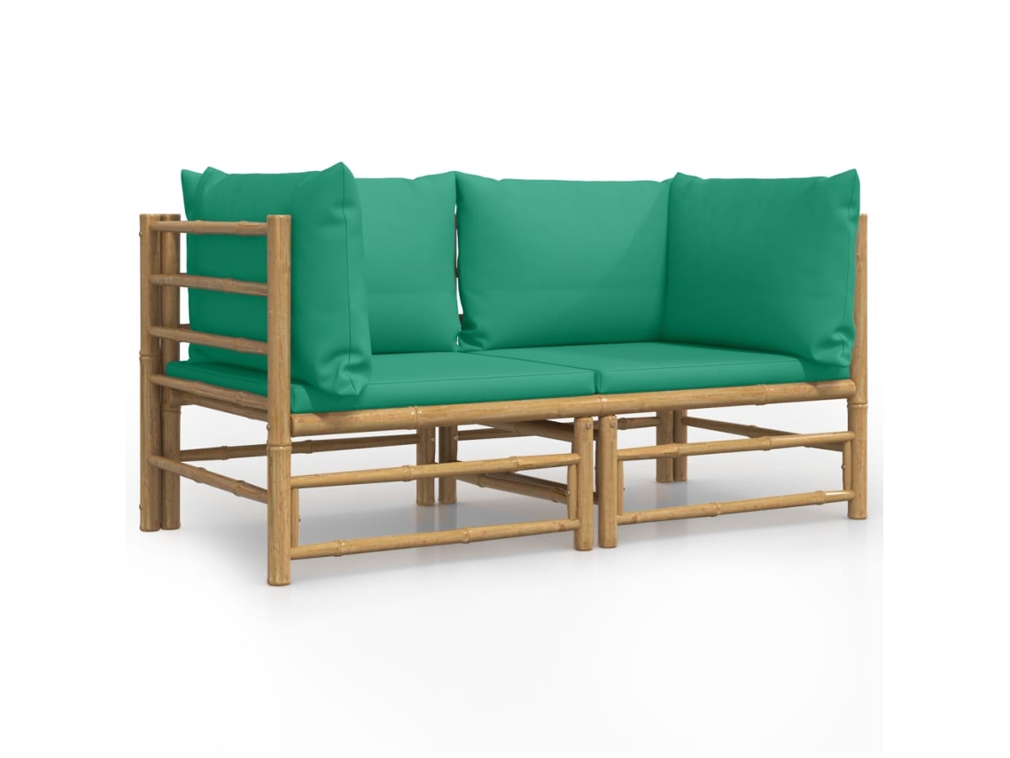 Maison Exclusive - Sofás De Canto Para Jardim Bambu Com Almofadões 2 Pcs Verde