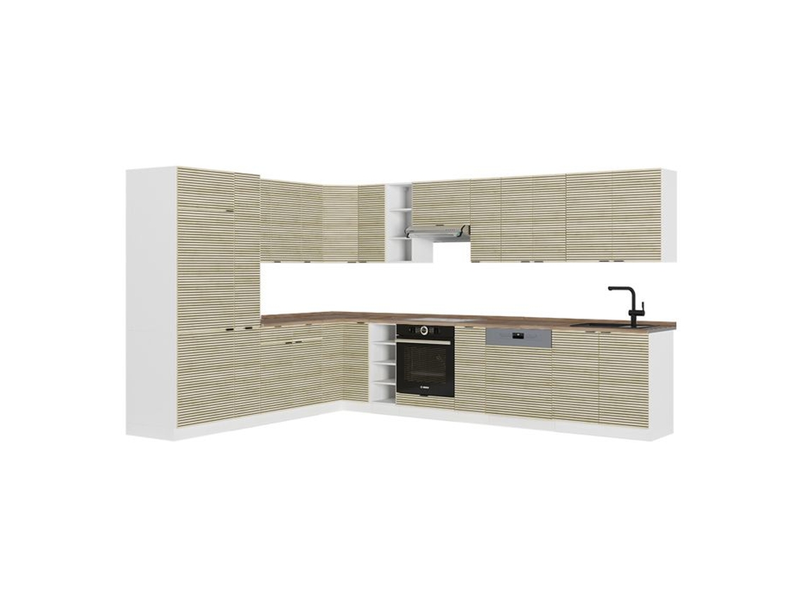 Cozinha Em Ângulo Fame-line, 347x257cm, Pt Carvalho, Carvalho Lambris/branco, Branco, Vicco