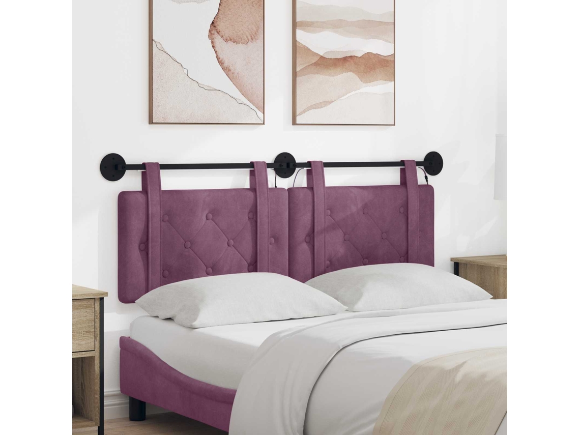 Vidaxl Cabeceira Suspensa Com Luz Led Roxo Veludo