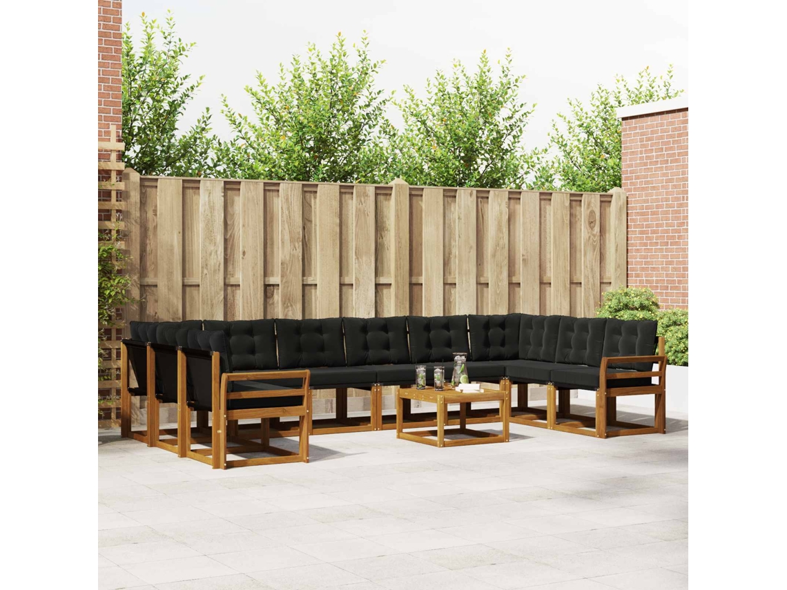 Vidaxl Conjunto De Sofás Para Exterior 11 Unid. Natural E Preto