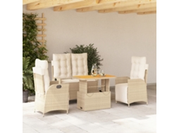 4 Pcs Conjunto De Jantar P/ Jardim C/ Almofadões Vime Pe Bege Dkd Home Decor