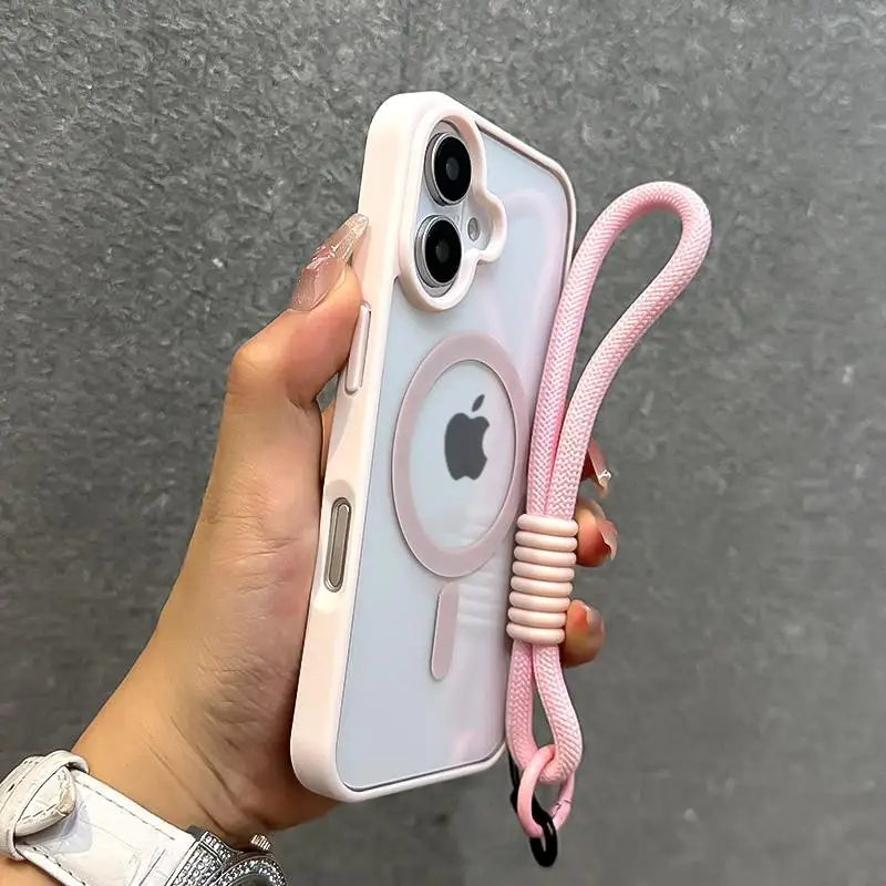 (iphone 14 Plus Rosa) Capa Transparente Para Celular Com Cordão, Resistente A Impactos E Reforçada.