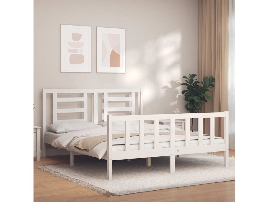 Cama Sem Colchão 160x200 Cm Madeira De Pinho Maciça Branco