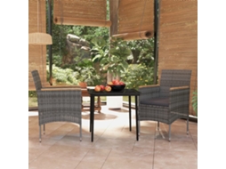 Vidaxl 3 Pcs Conj. De Jantar Para Jardim C/ Almofadões Cinzento/preto
