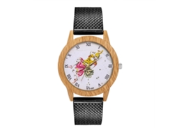 Relógio de quartzo unissex com pulseira de malha, pulseira casual moderna, preto