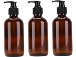 De 3 Frascos De Vidro Âmbar Com Bomba Dosadora, 250ml, Para Loção E Xampu, Com Tampa Larga, Ideais Para Viagens.