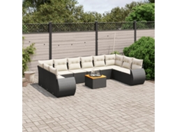 Vidaxl 11 Pcs Conjunto Sofás De Jardim C/ Almofadões Vime Pe Preto