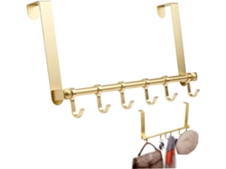 Organizador De Porta, Ganchos Porta, Cabide De Alumínio Dourado Com 6 Ganchos Deslizantes, Cabide Anodizado