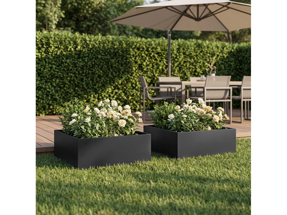 Vidaxl Vaso De Jardim 2 Unid. Preto 40 X 40 X 20 Cm